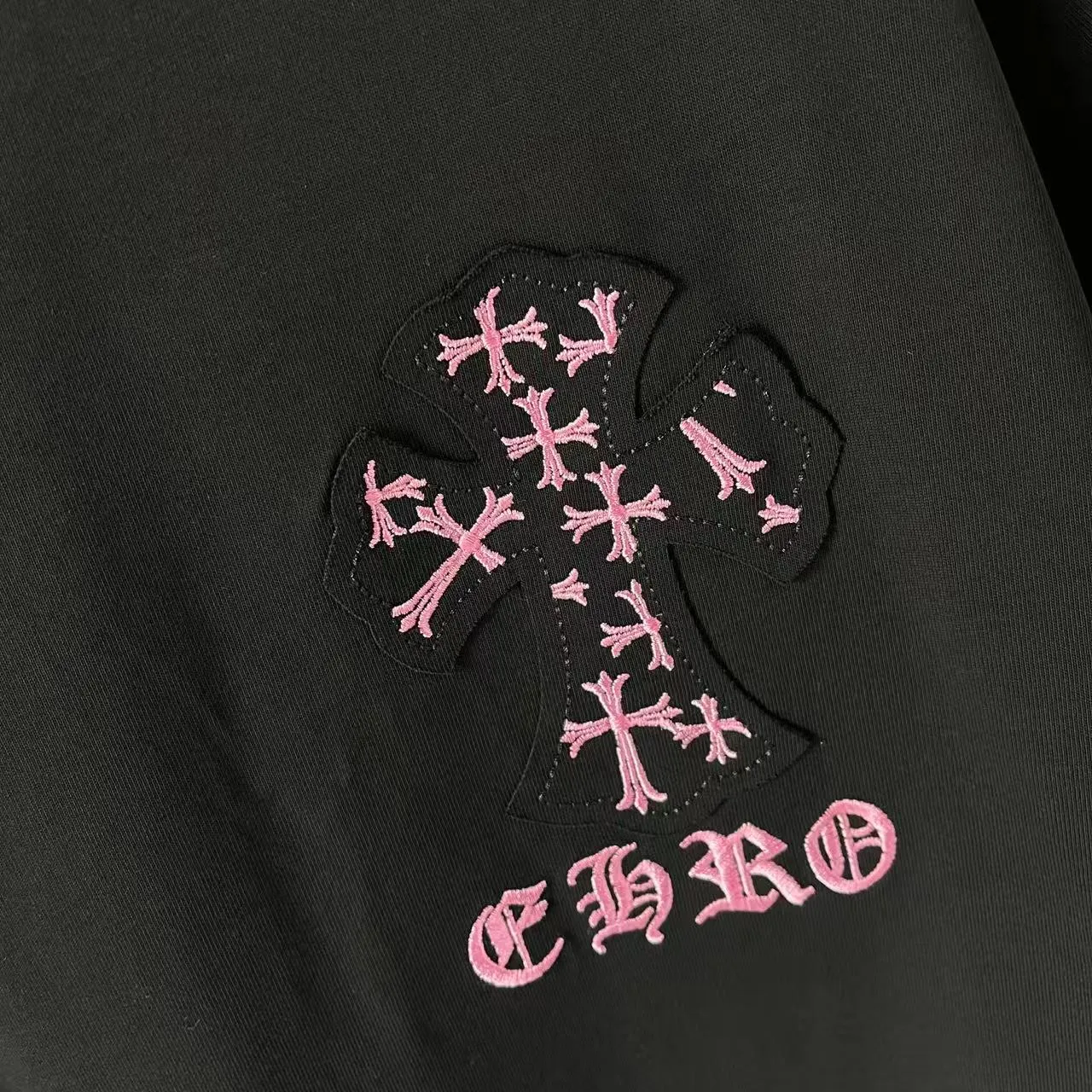🅿️200 ch Cro* 2025 spring and summer new style Sanskrit horseshoe cross laser patch embroidery short-sleeved t-shirt custom fabric 300g same style for men and women Size: S M L XL XXL Five codes Color: black white